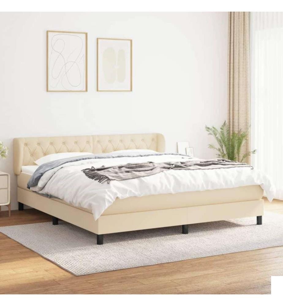 Lit à sommier tapissier avec matelas Crème 160x200 cm Tissu