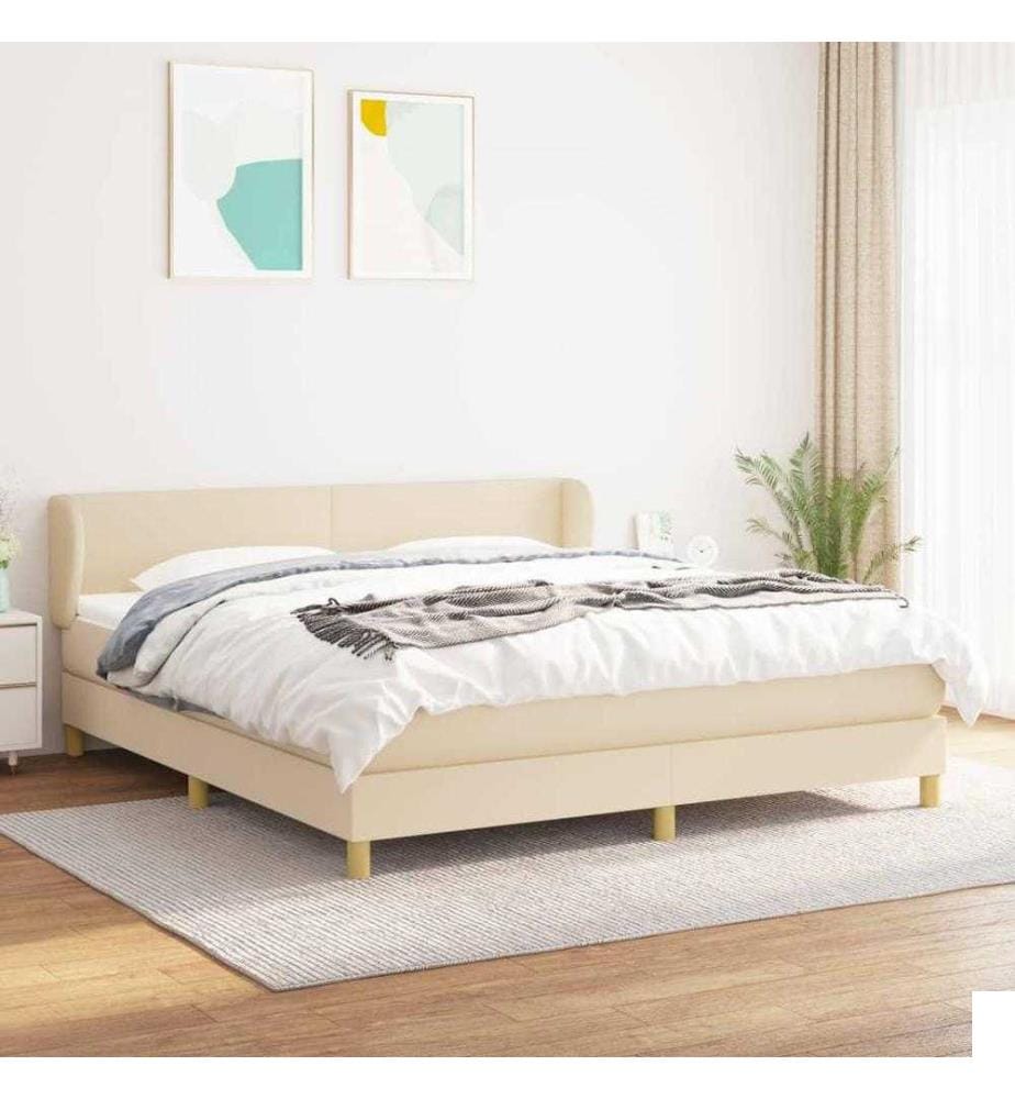 Lit à sommier tapissier avec matelas Crème 160x200 cm Tissu