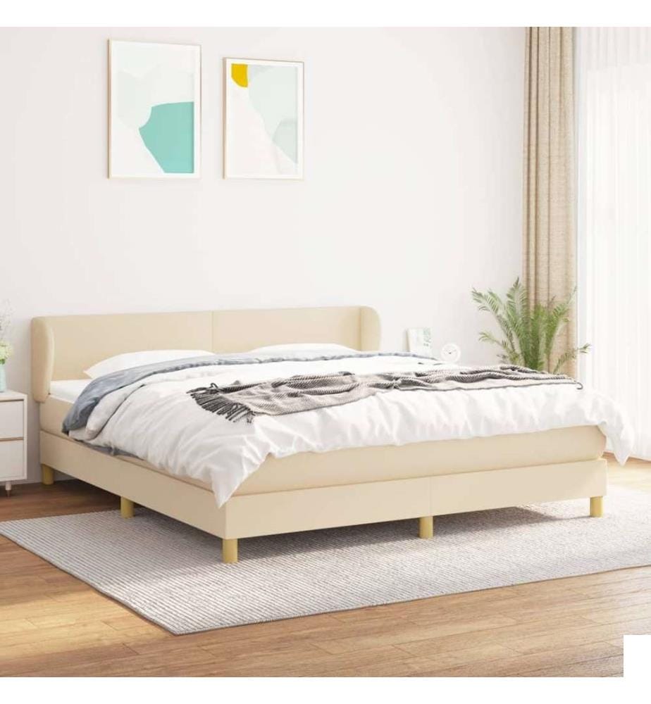 Sommier à lattes de lit avec matelas Crème 180x200 cm Tissu