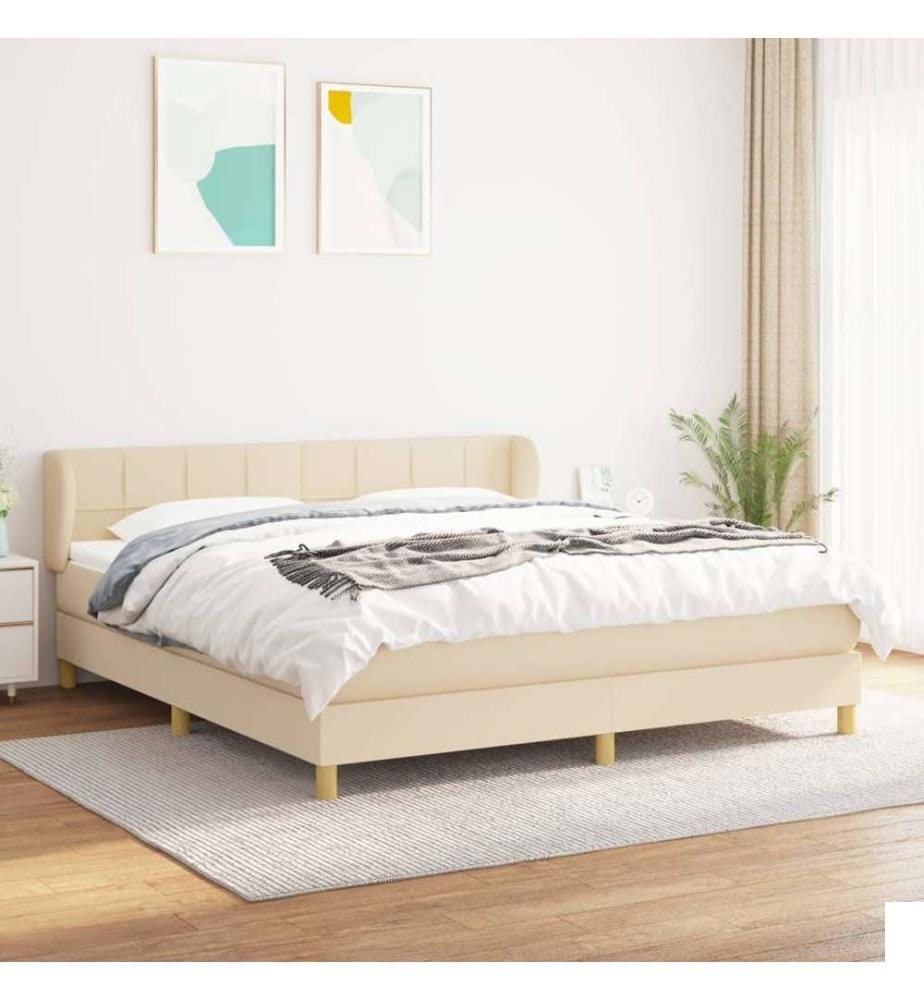 Sommier à lattes de lit avec matelas Crème 180x200 cm Tissu