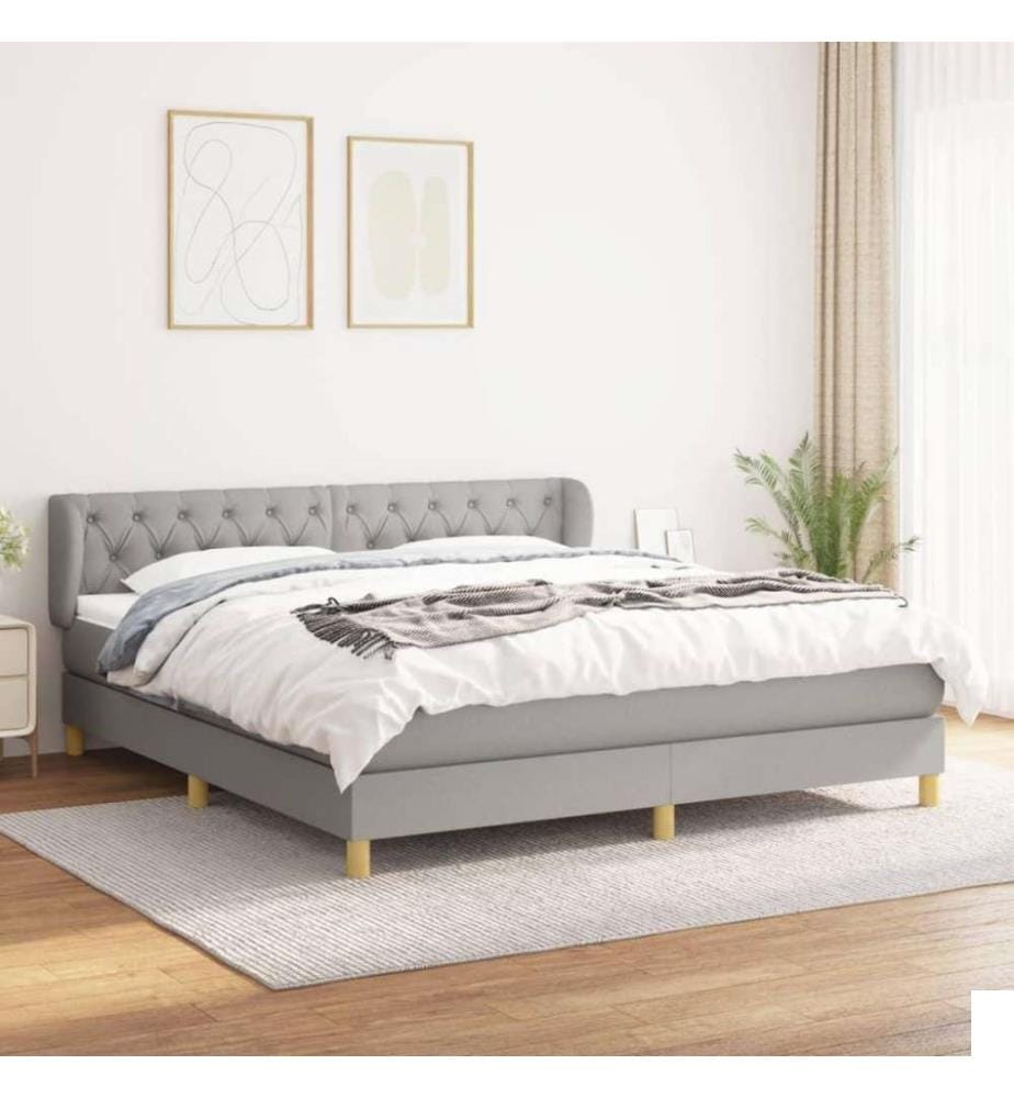 Lit à sommier tapissier avec matelas Gris clair 160x200cm Tissu