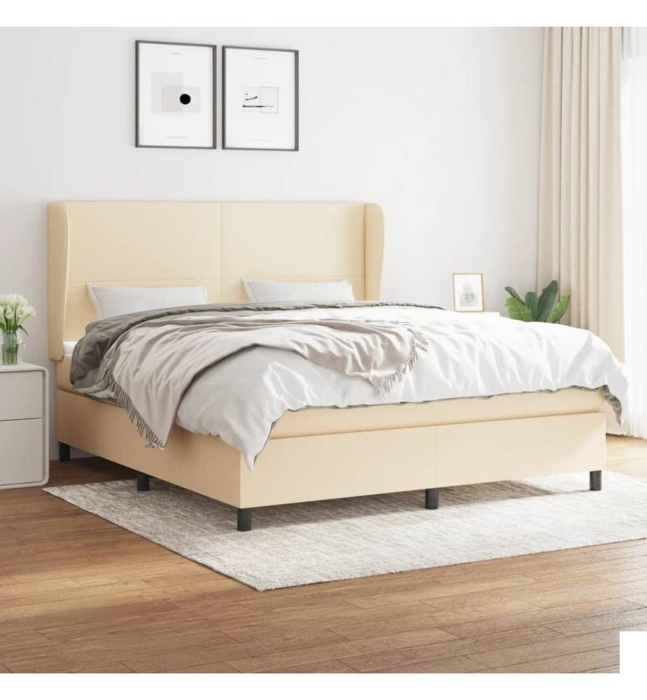 Sommier à lattes de lit avec matelas Crème 180x200 cm Tissu