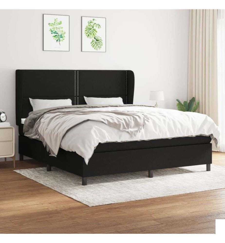 Lit à sommier tapissier avec matelas Noir 180x200 cm Tissu
