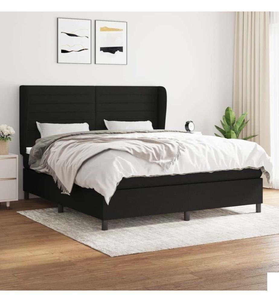 Lit à sommier tapissier avec matelas Noir 160x200 cm Tissu