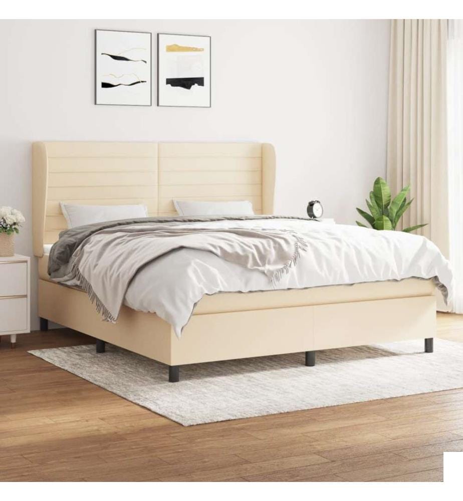 Sommier à lattes de lit avec matelas Crème 180x200 cm Tissu