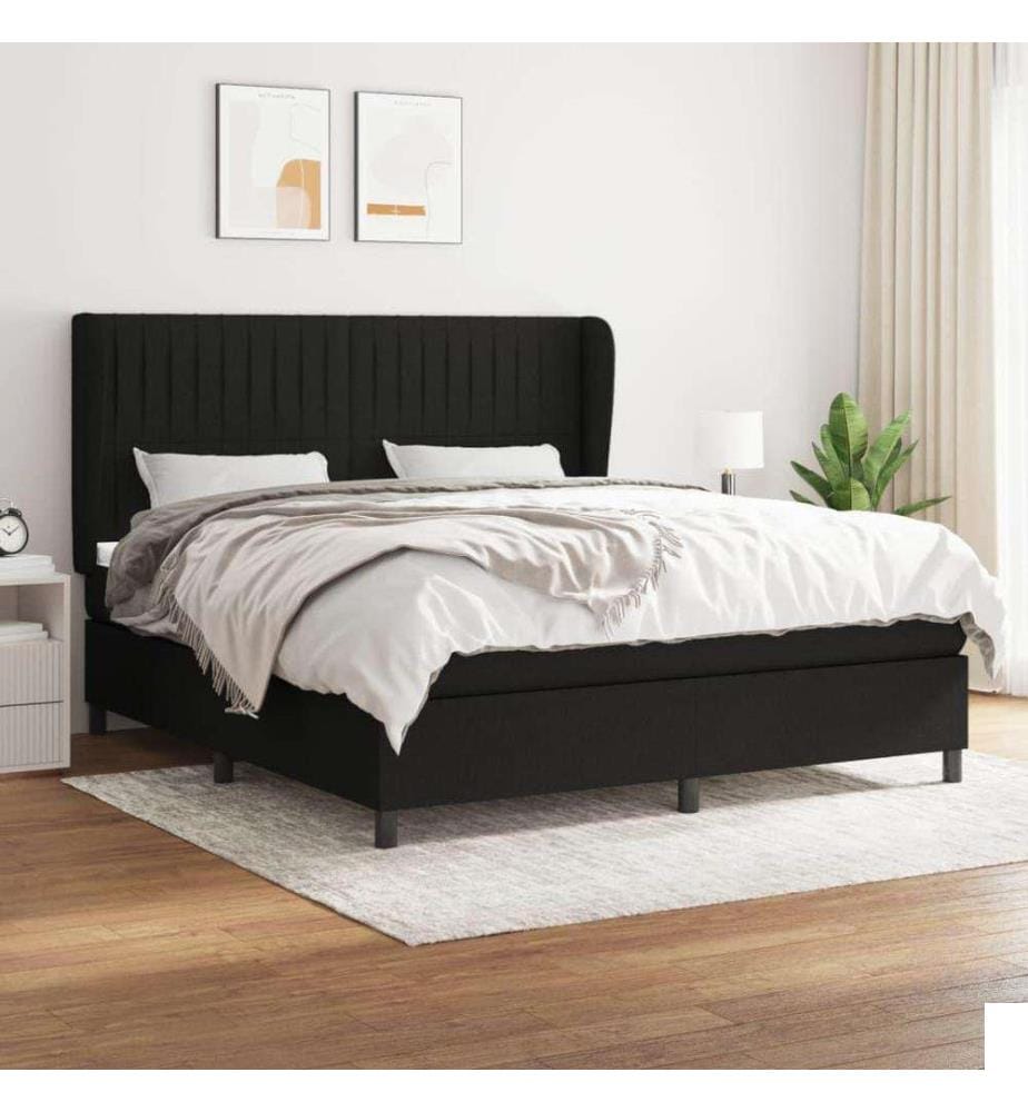 Lit à sommier tapissier avec matelas Noir 180x200 cm Tissu