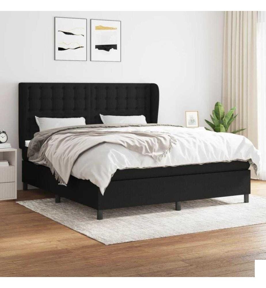 Lit à sommier tapissier avec matelas Noir 180x200 cm Tissu
