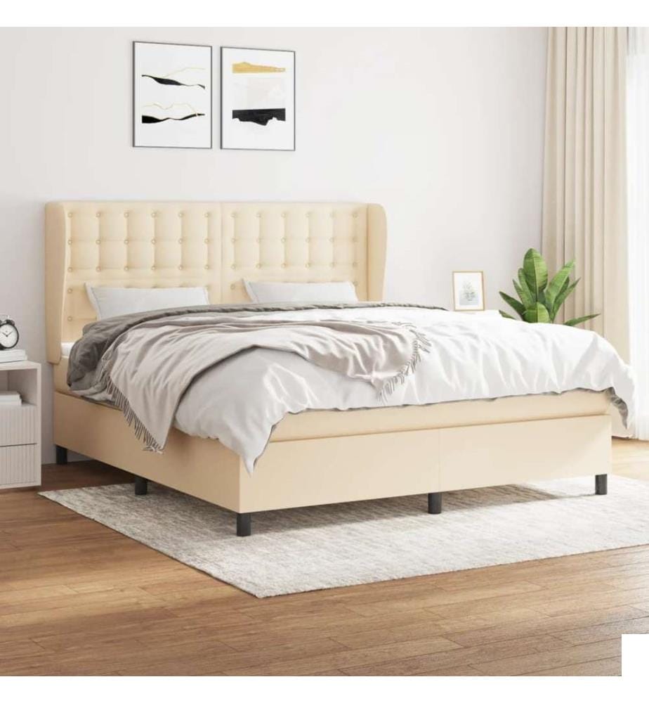Sommier à lattes de lit avec matelas Crème 180x200 cm Tissu