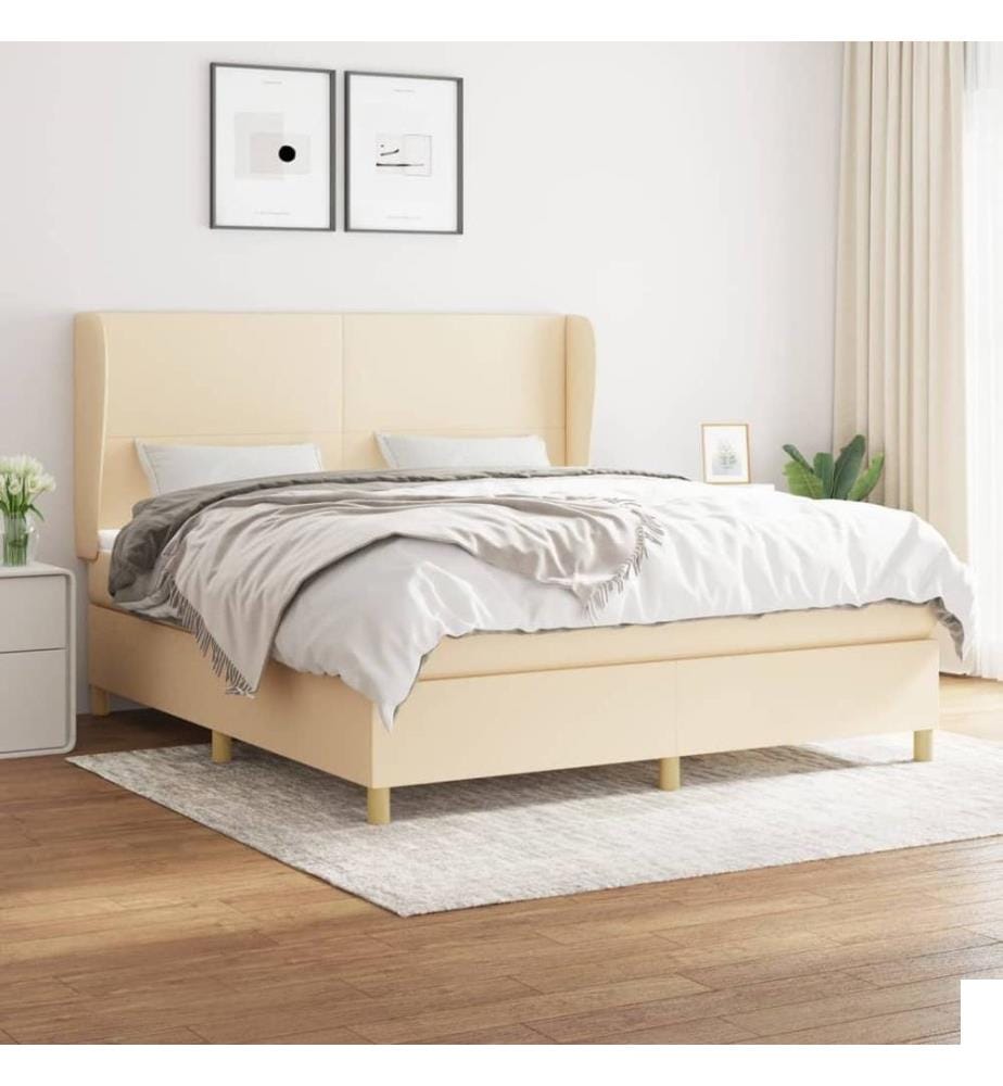 Sommier à lattes de lit avec matelas Crème 180x200 cm Tissu