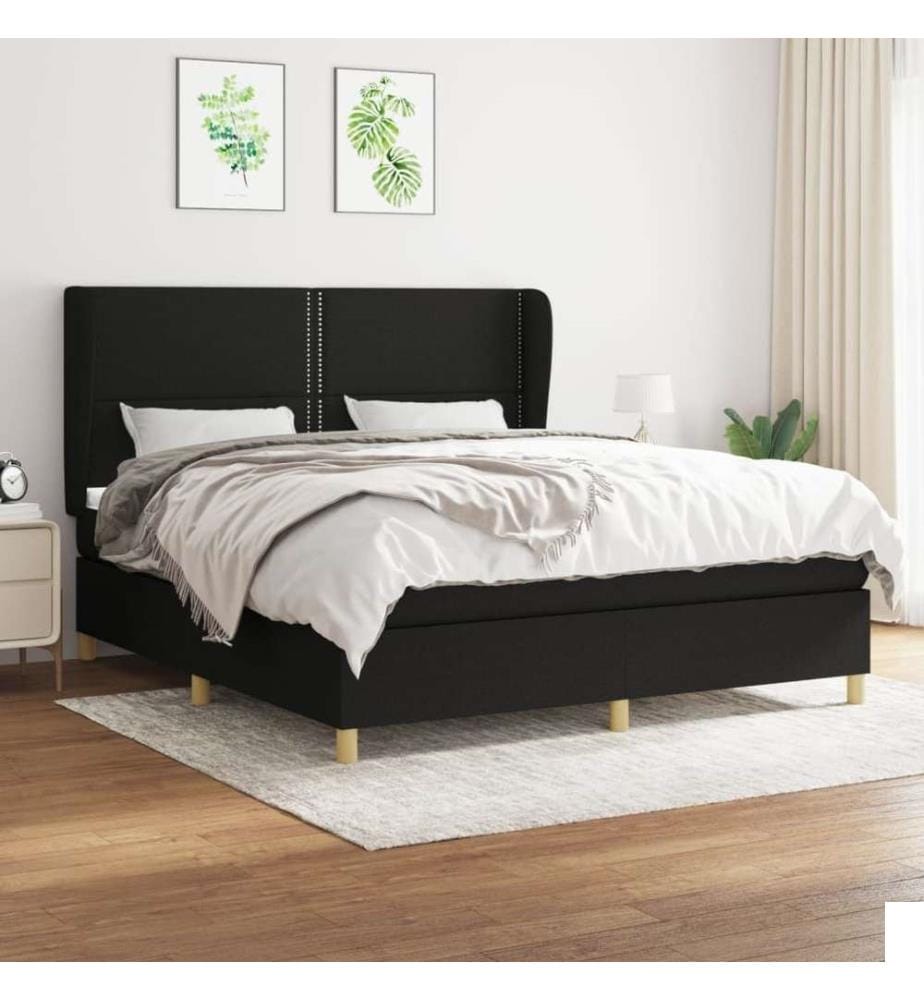 Lit à sommier tapissier avec matelas Noir 180x200 cm Tissu
