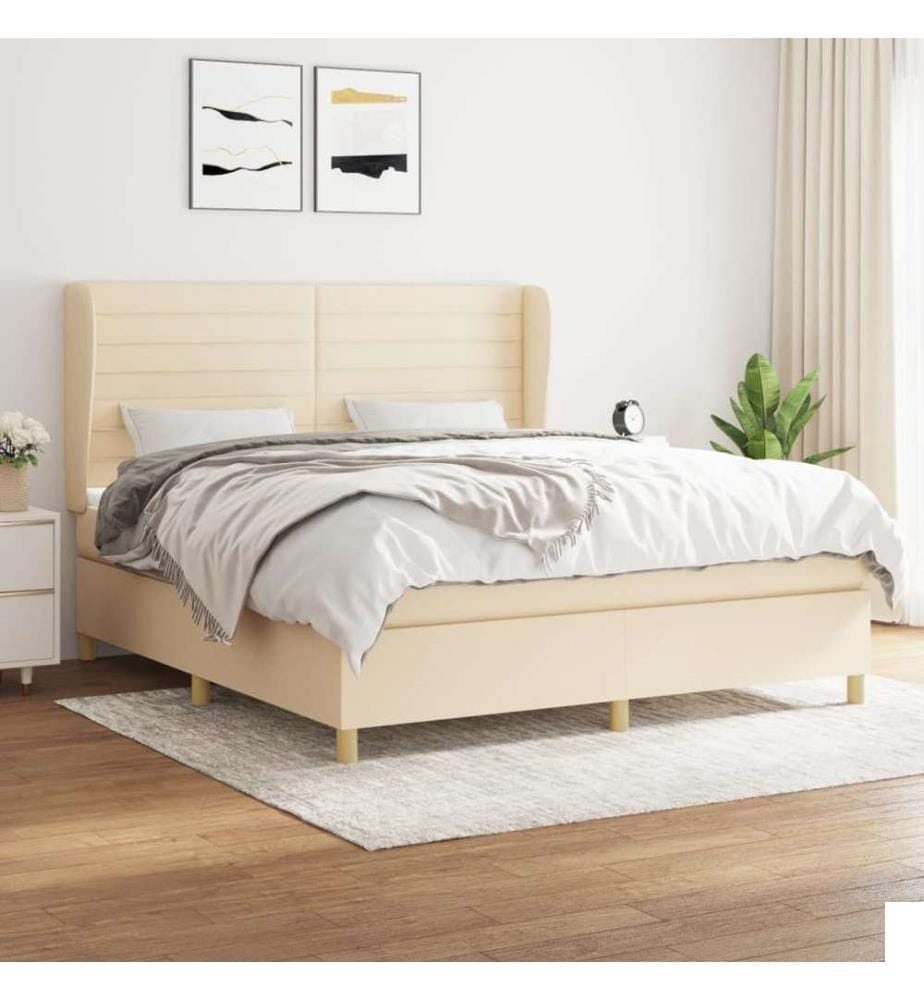 Sommier à lattes de lit avec matelas Crème 180x200 cm Tissu