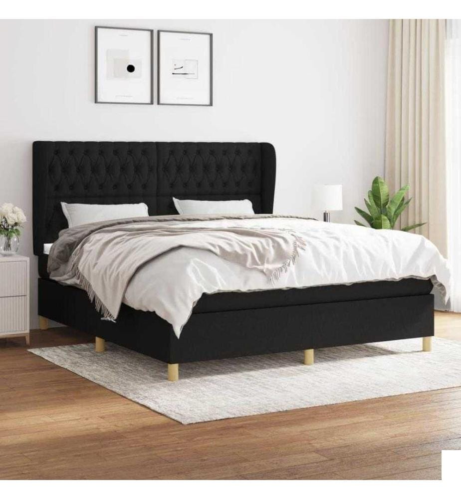 Lit à sommier tapissier avec matelas Noir 180x200 cm Tissu