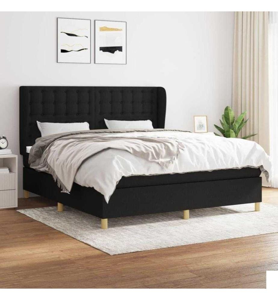 Lit à sommier tapissier avec matelas Noir 180x200 cm Tissu