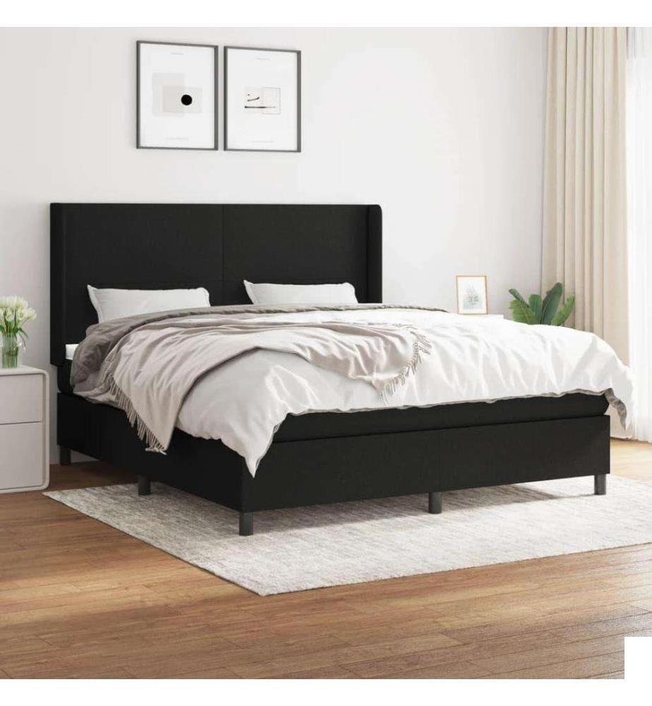 Lit à sommier tapissier avec matelas Noir 180x200 cm Tissu