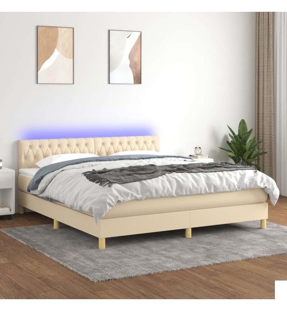 Sommier à lattes de lit avec matelas LED Crème 180x200 cm Tissu