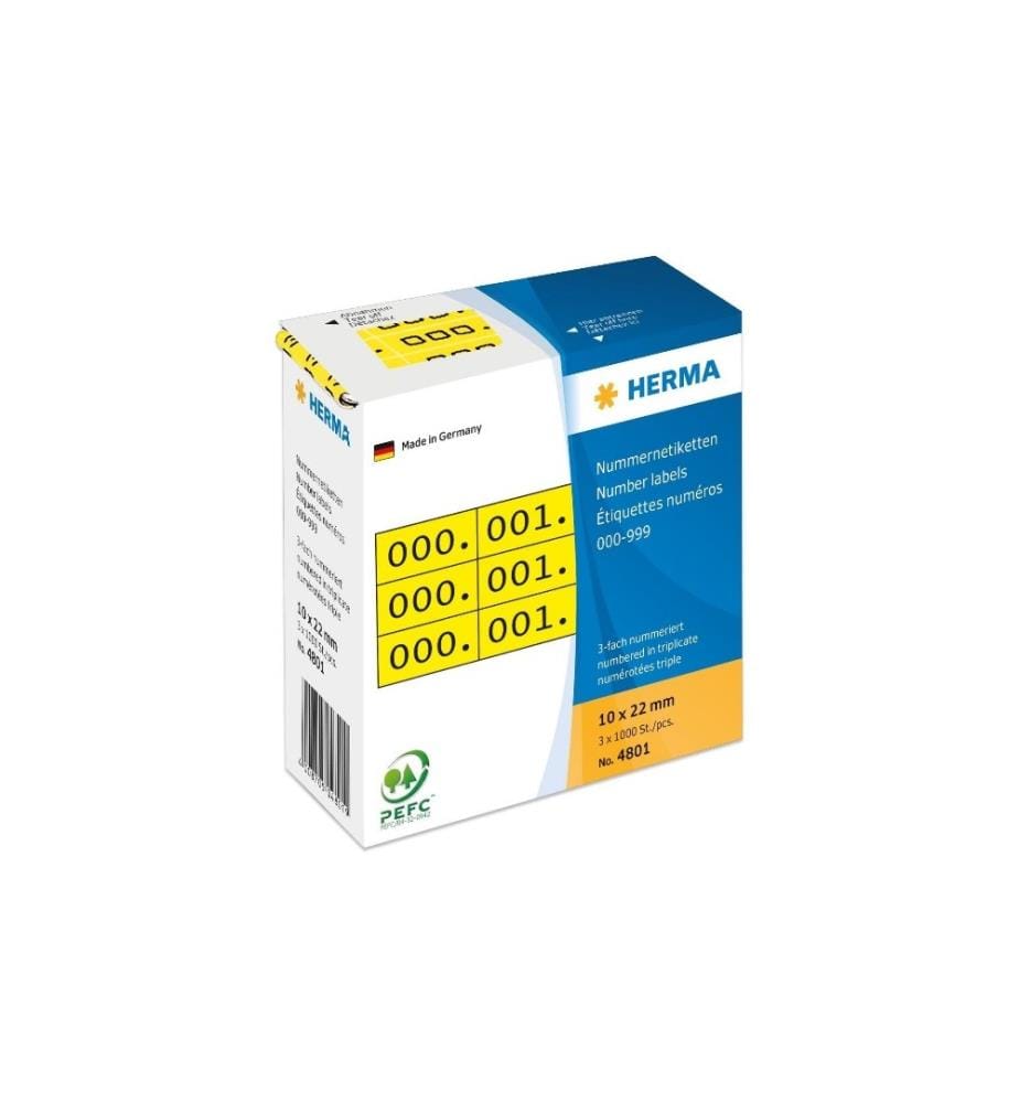 HERMA - Étiquettes de numéros 4801 10 x 22 mm, jaune