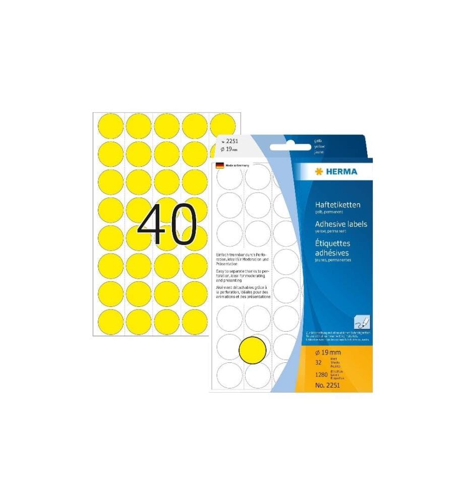 HERMA - Étiquettes multi-usage 2251 Jaune Ø 19 mm, 32 Blatt