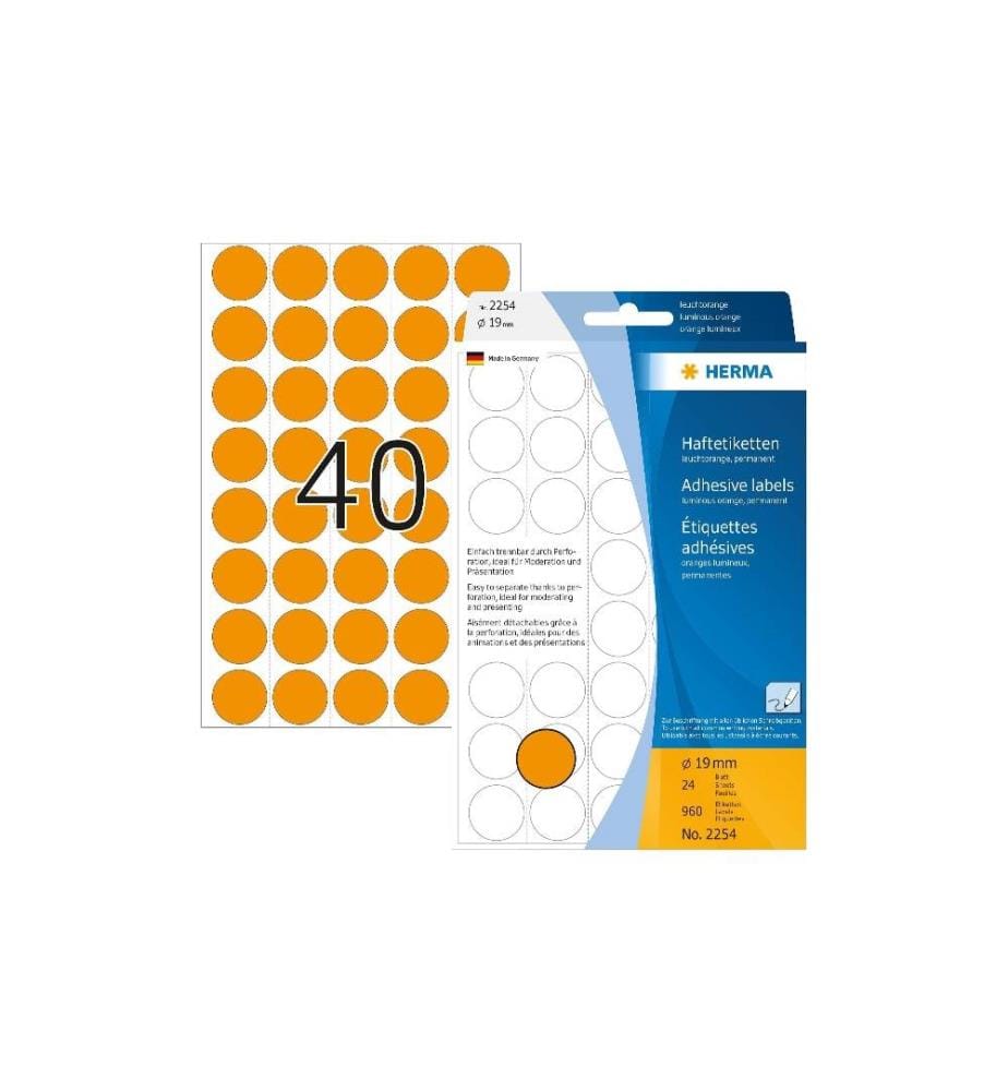 HERMA - Étiquettes multi-usage 2254 Orange lumineux Ø 19 mm, 24 Blatt