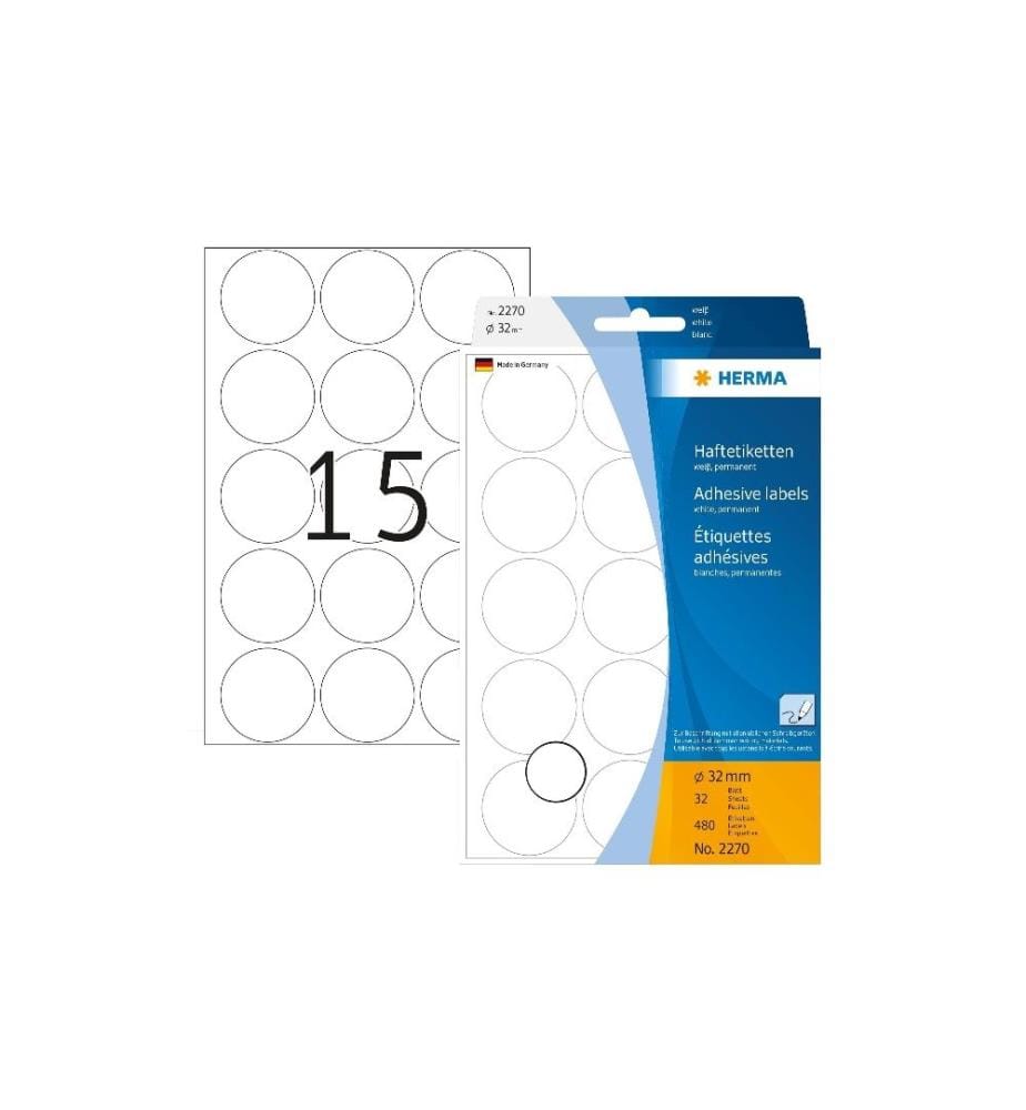 HERMA - Étiquettes multi-usage 2270 blanc Ø 32 mm, 32 Blatt