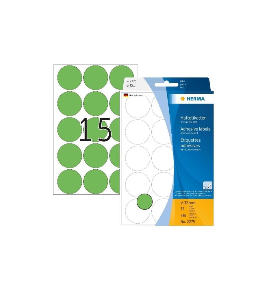 HERMA - Étiquettes multi-usage 2275 Vert Ø 32 mm, 32 Blatt