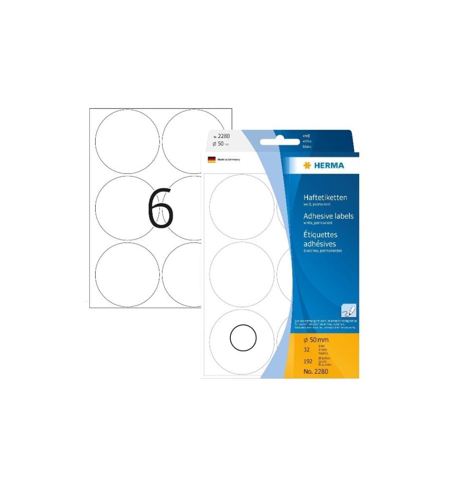 HERMA - Étiquettes multi-usage 2280 blanc Ø 50 mm, 32 feuille