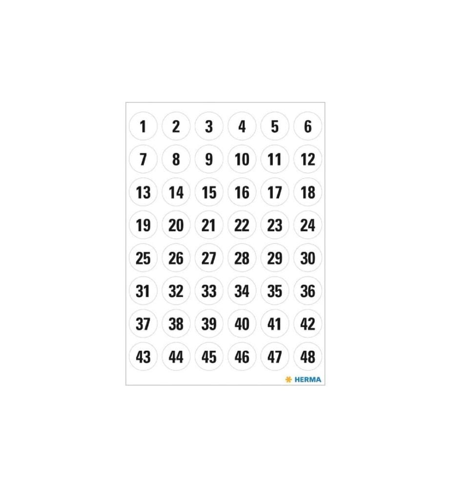HERMA - Stickers Autocollants de numéros Séries de chiffres 1-240, 12, 5 feuilles