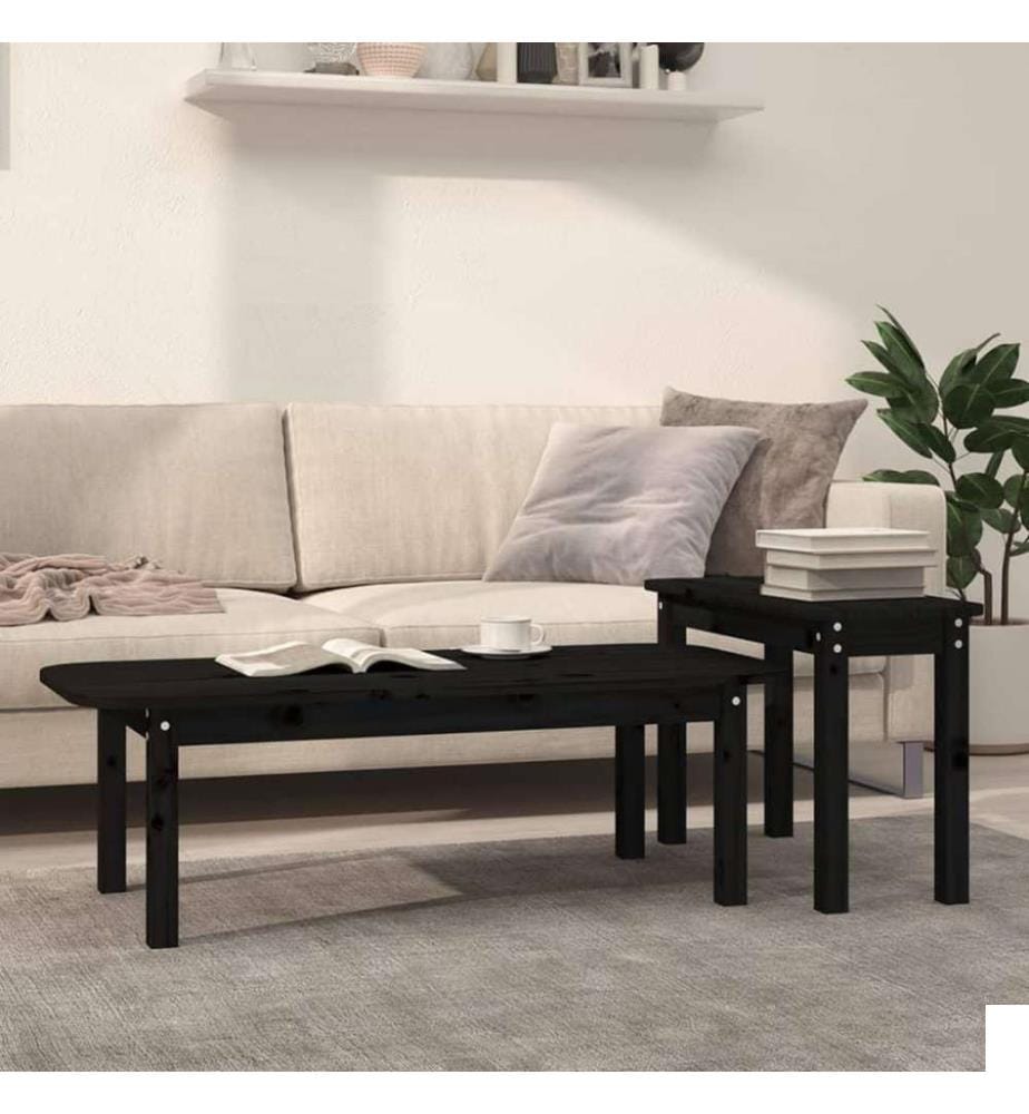 Ensemble de tables basses 2 pcs Noir Bois massif de pin