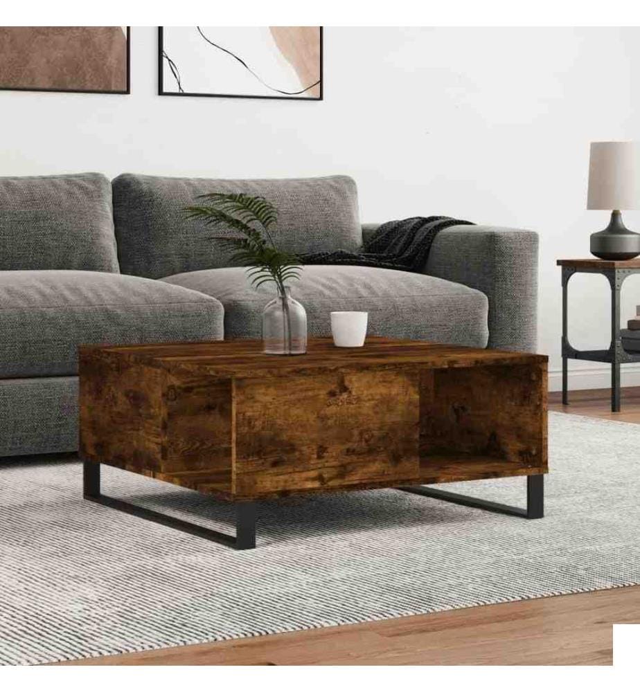 Table basse chêne fumé 80x80x36,5 cm bois d'ingénierie