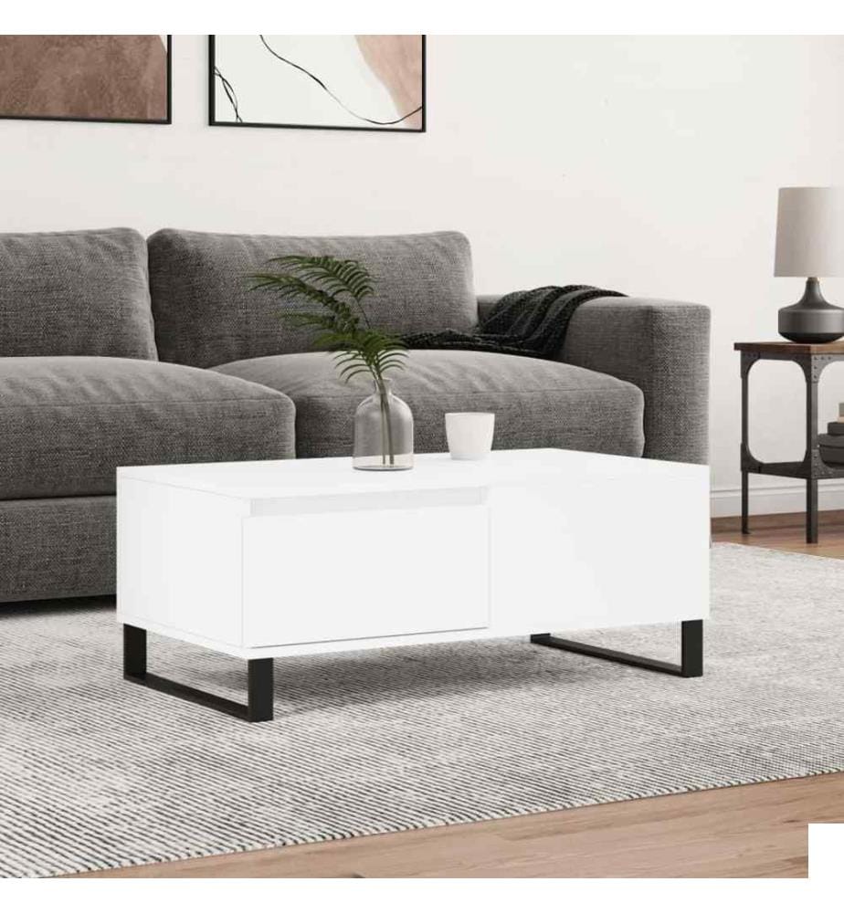 Table basse Blanc 90x50x36,5 cm Bois d'ingénierie