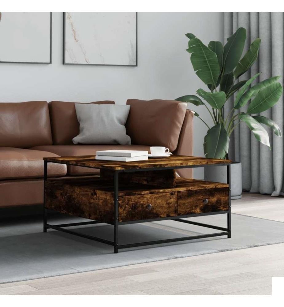 Table basse chêne fumé 80x80x45 cm bois d'ingénierie