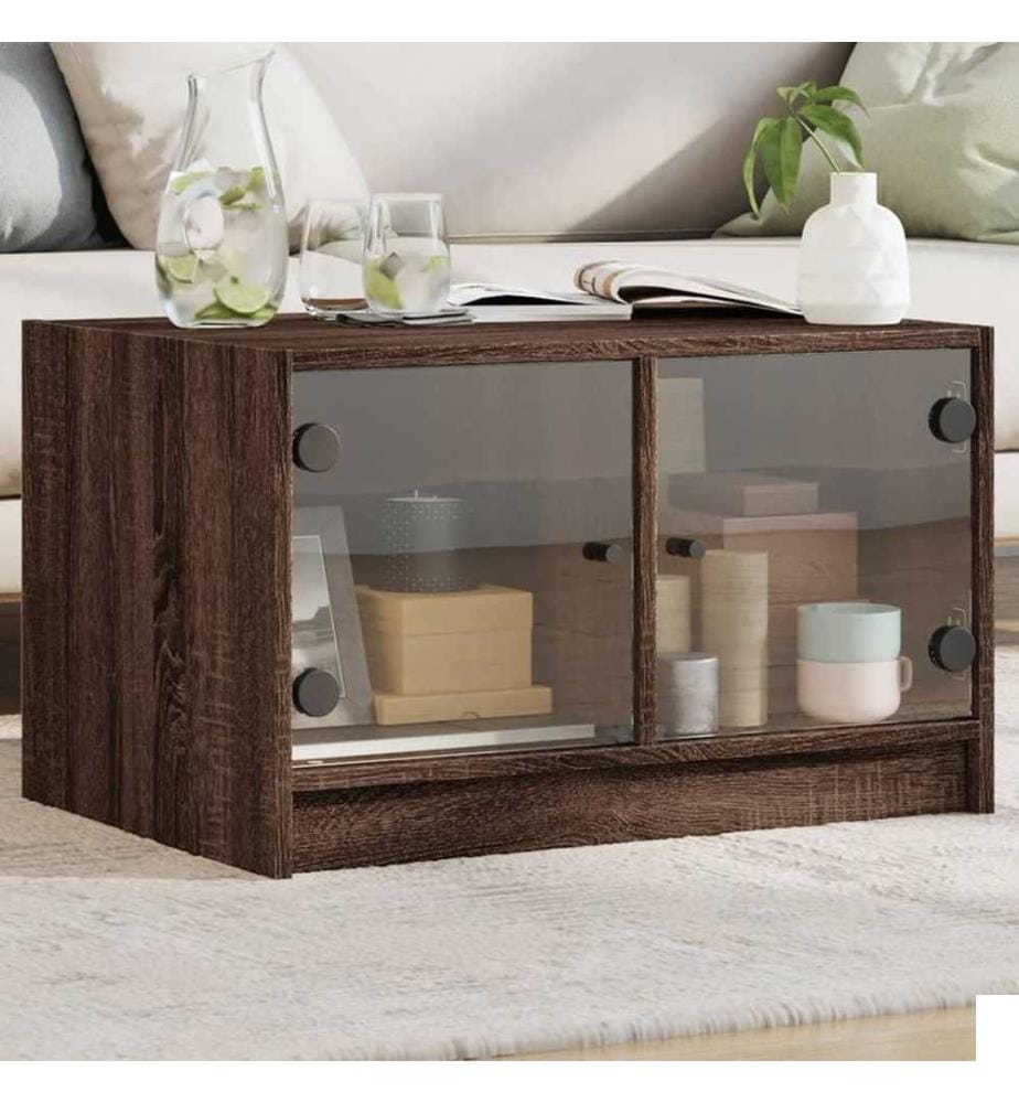 Table basse avec portes en verre chêne marron 68x50x42 cm