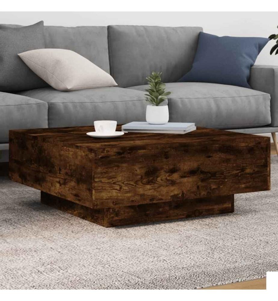 Table basse chêne fumé 80x80x31 cm bois d'ingénierie