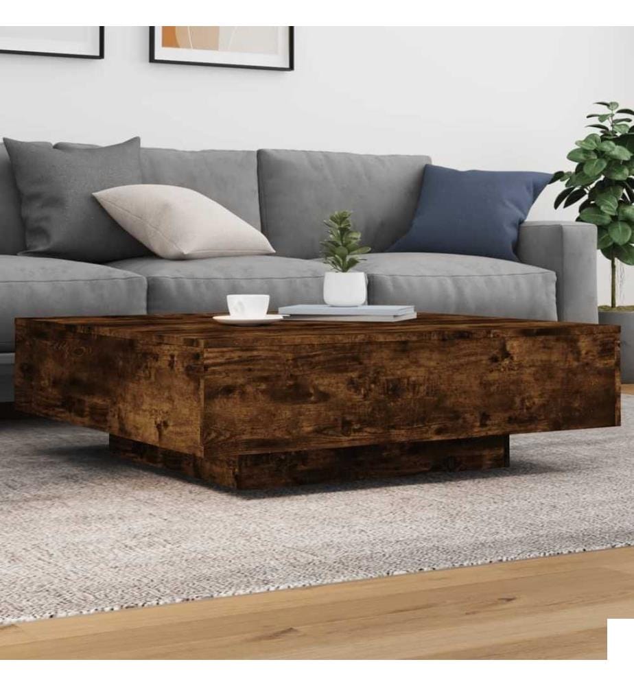 Table basse chêne fumé 100x100x31 cm bois d'ingénierie