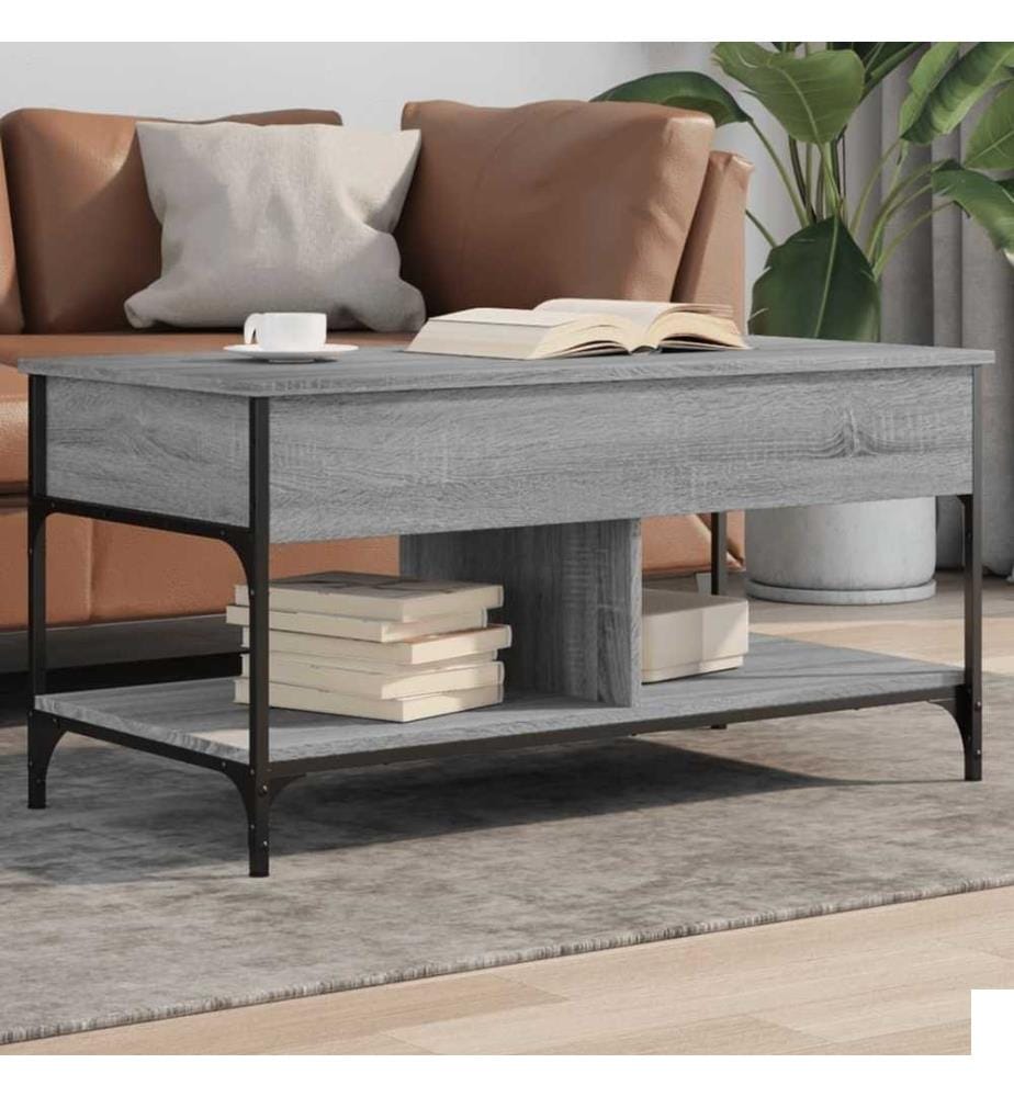 Table basse sonoma gris 100x50x50 cm bois d'ingénierie et métal