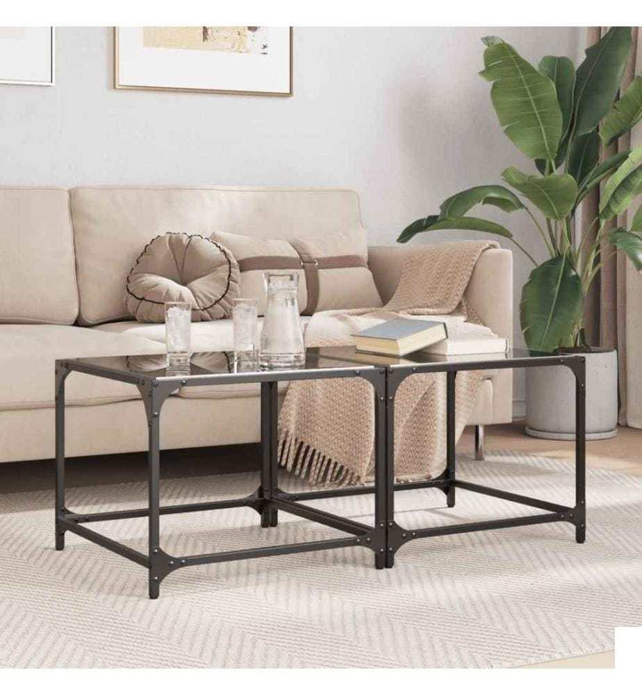 Tables basses avec dessus en verre noir 2 pcs 50x50x40 cm acier