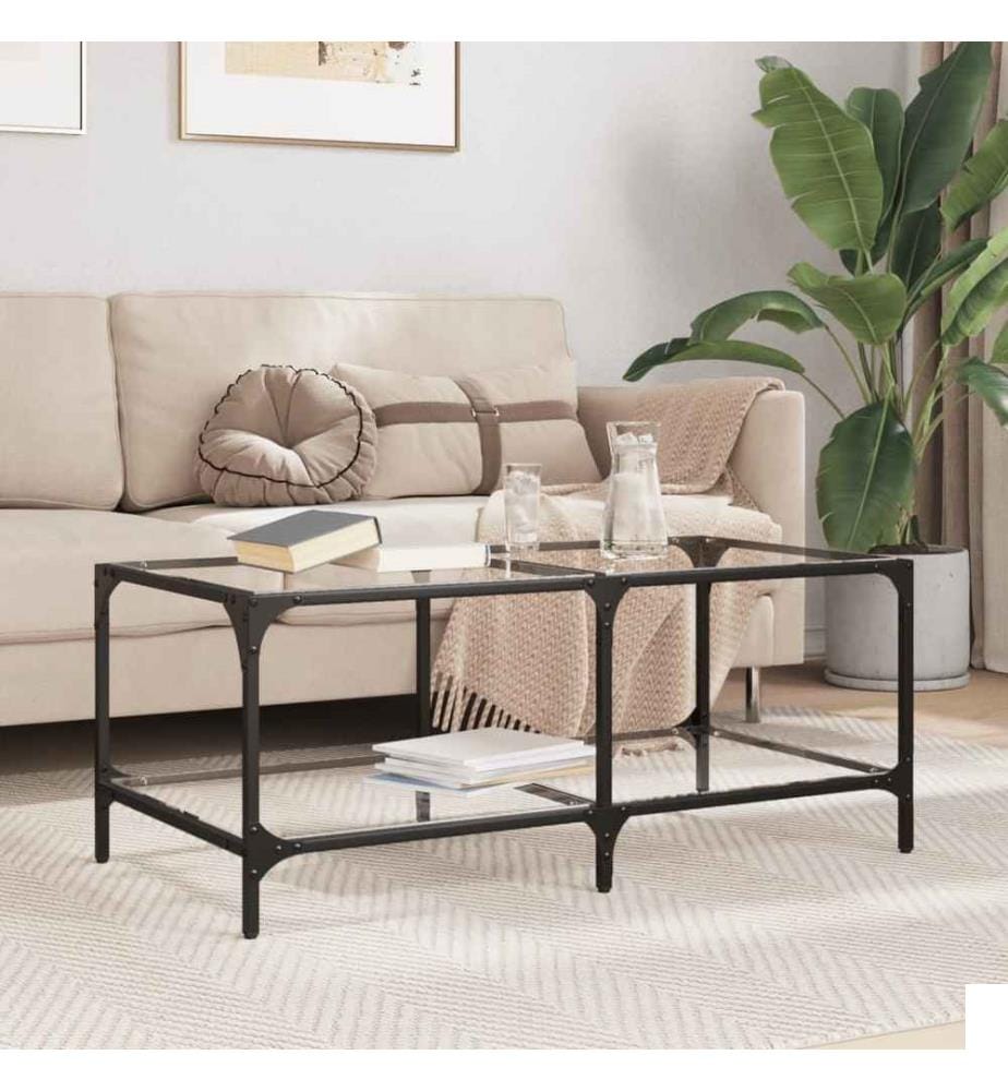 Table basse avec dessus en verre transparent 98,5x50x40cm acier