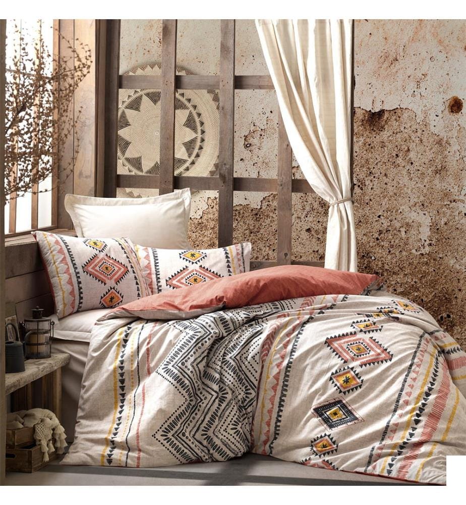 Ensemble de housse de couette Ranforce King - Rouge carrelage Jaune Blanc Noir