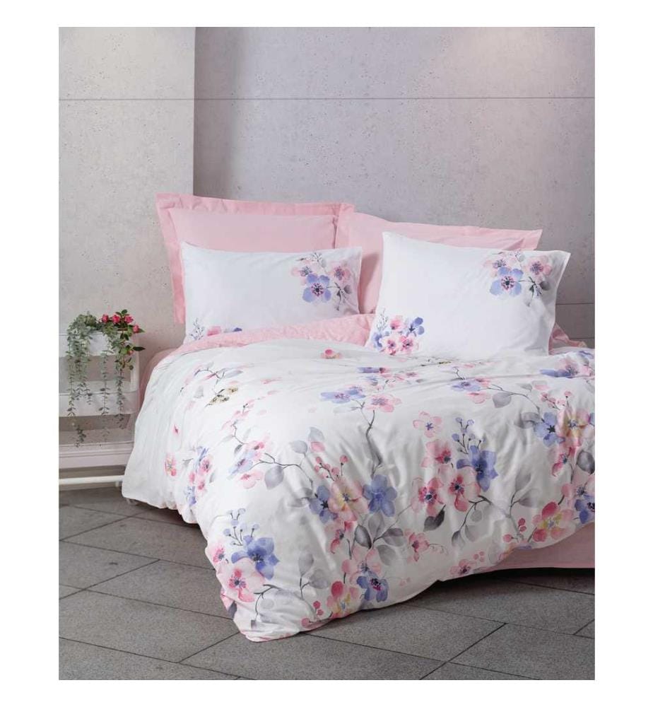 Ensemble de housse de couette Ranforce King - Rose Blanc Violet