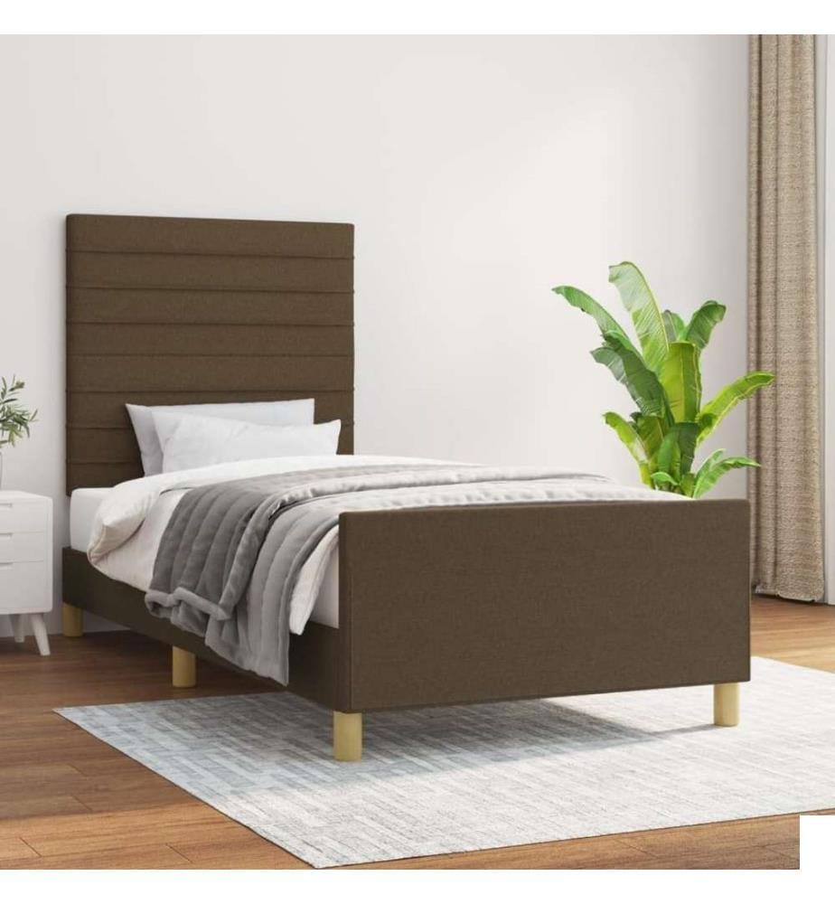 Cadre de lit avec tête de lit Marron foncé 80x200 cm Tissu