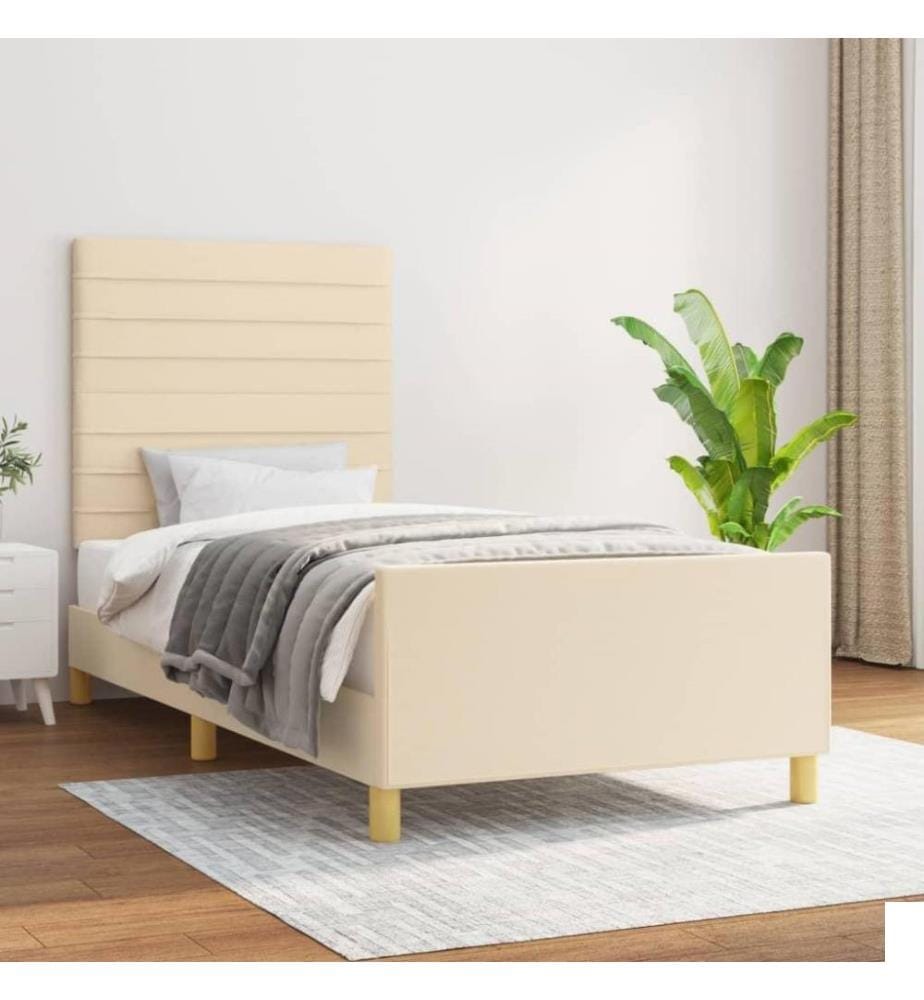 Cadre de lit avec tête de lit Crème 80x200 cm Tissu