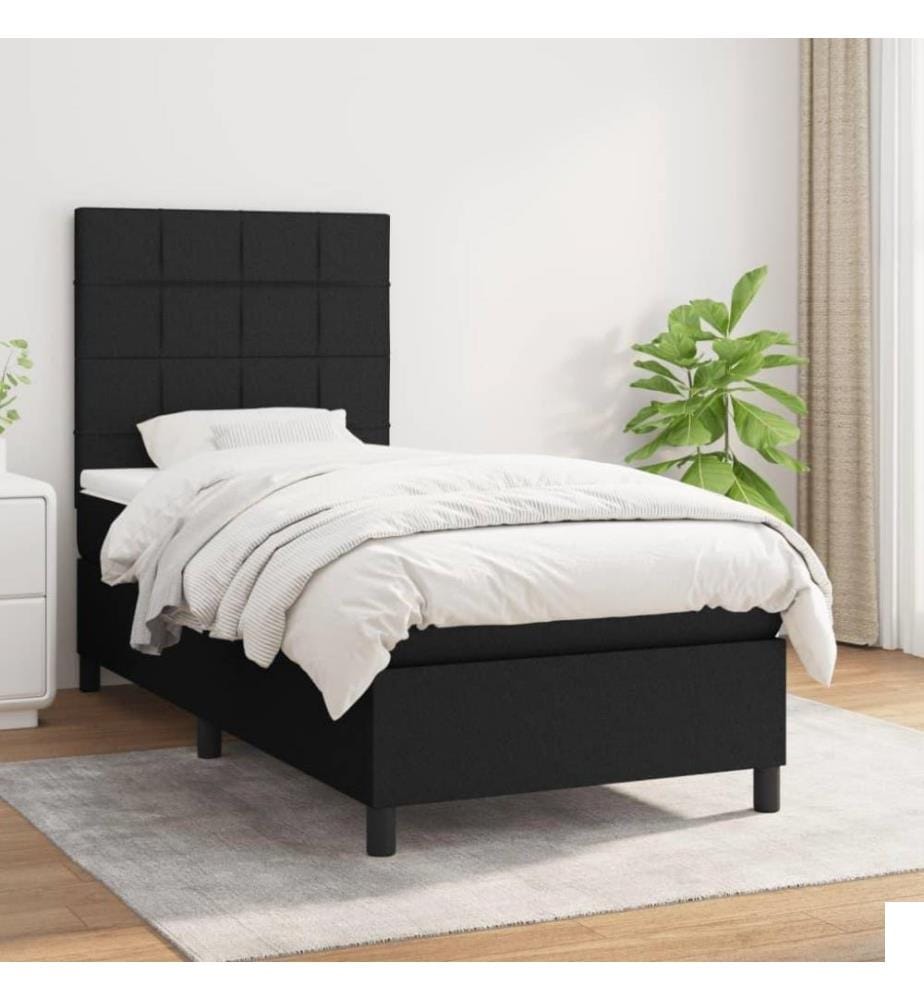 Lit à sommier tapissier et matelas Noir 80x200 cm Tissu