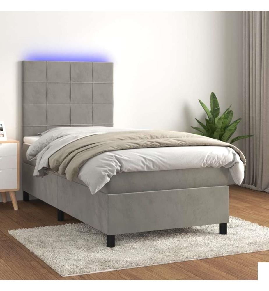 Sommier à lattes de lit matelas et LED Gris clair 100x200 cm