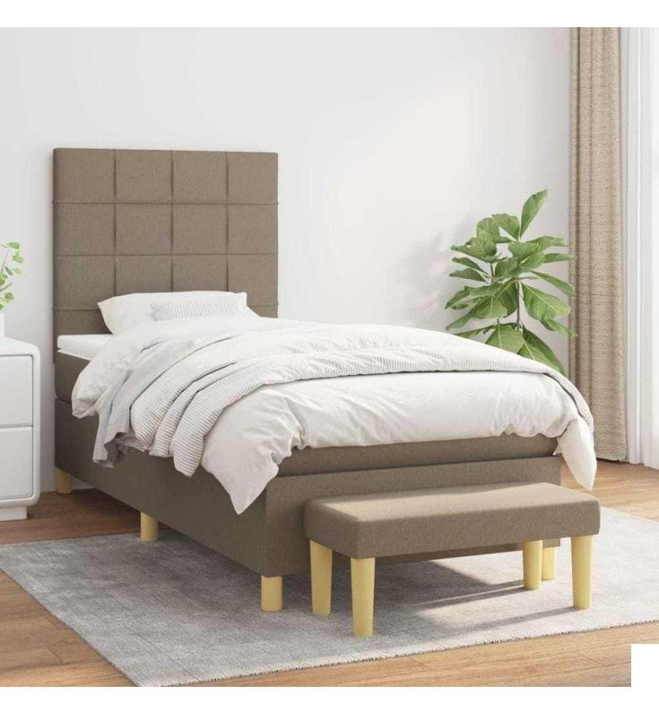 Lit à sommier tapissier avec matelas Taupe 100x200 cm Tissu