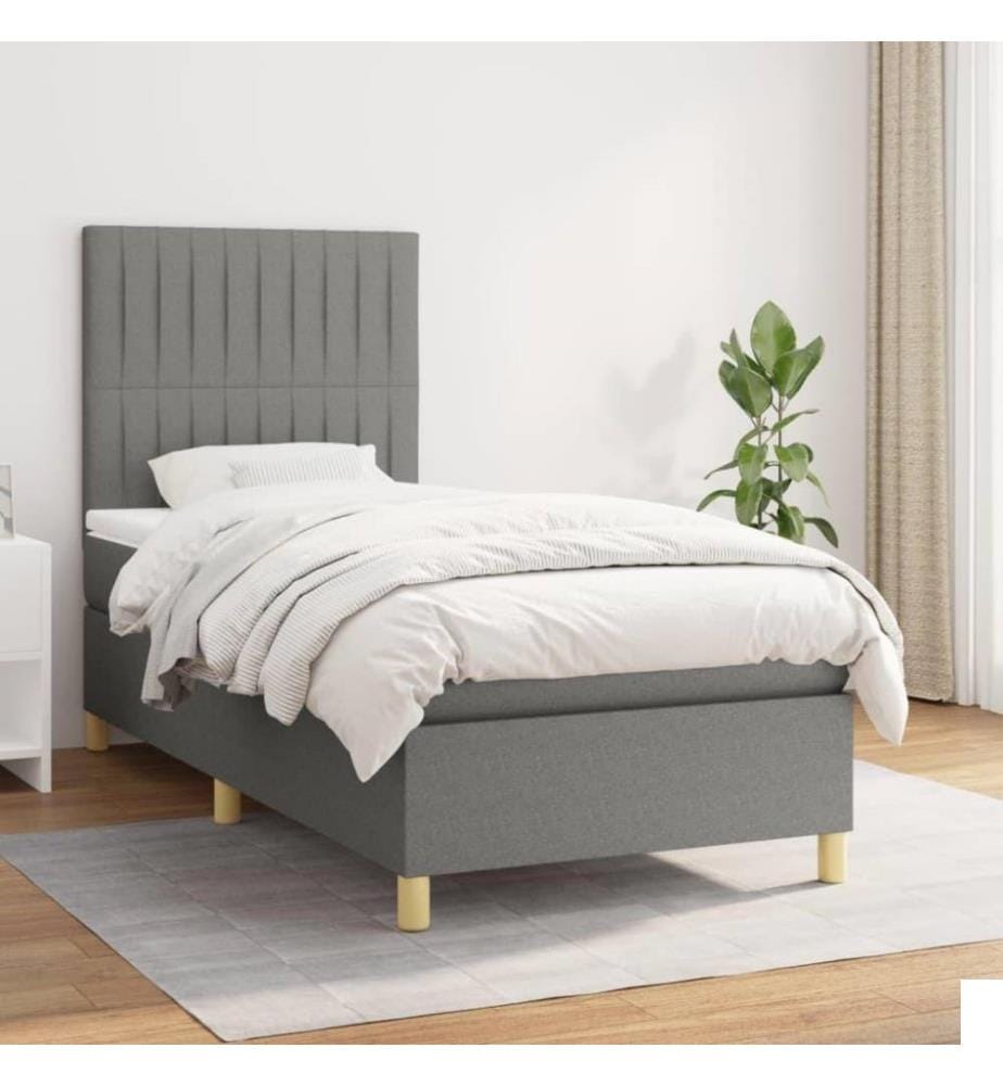 Lit à sommier tapissier avec matelas Gris foncé 80x200 cm Tissu