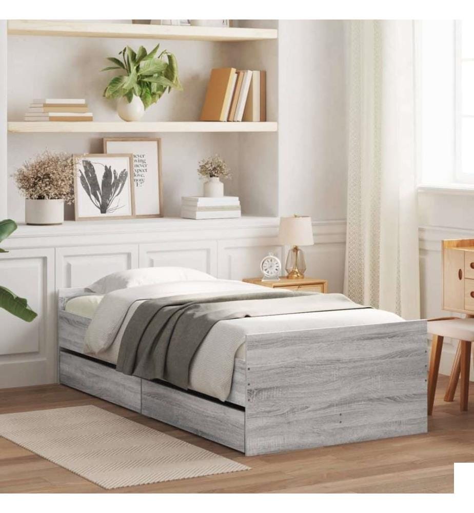 Cadre de lit avec tiroirs sonoma gris 75x190 cm