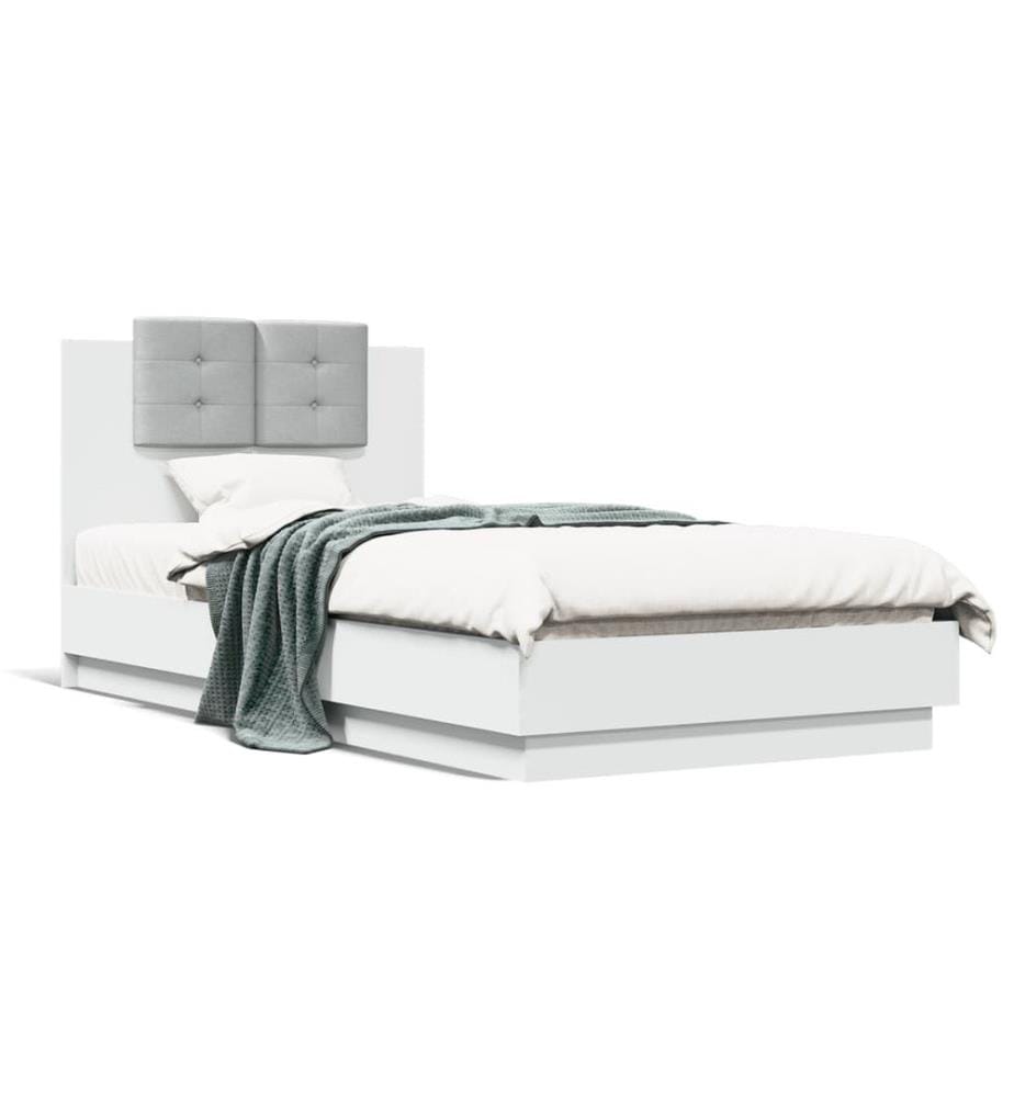 Cadre de lit avec tête de lit et lumières LED blanc 75x190 cm
