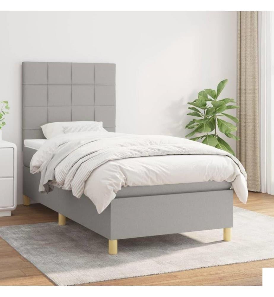 Lit à sommier tapissier avec matelas Gris clair 80x200 cm Tissu