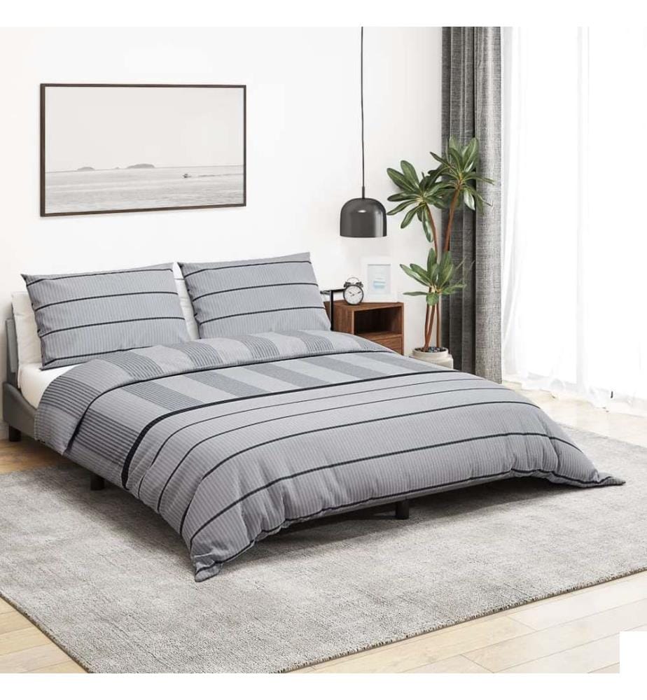 Ensemble de housse de couette Gris 200x200 cm Coton