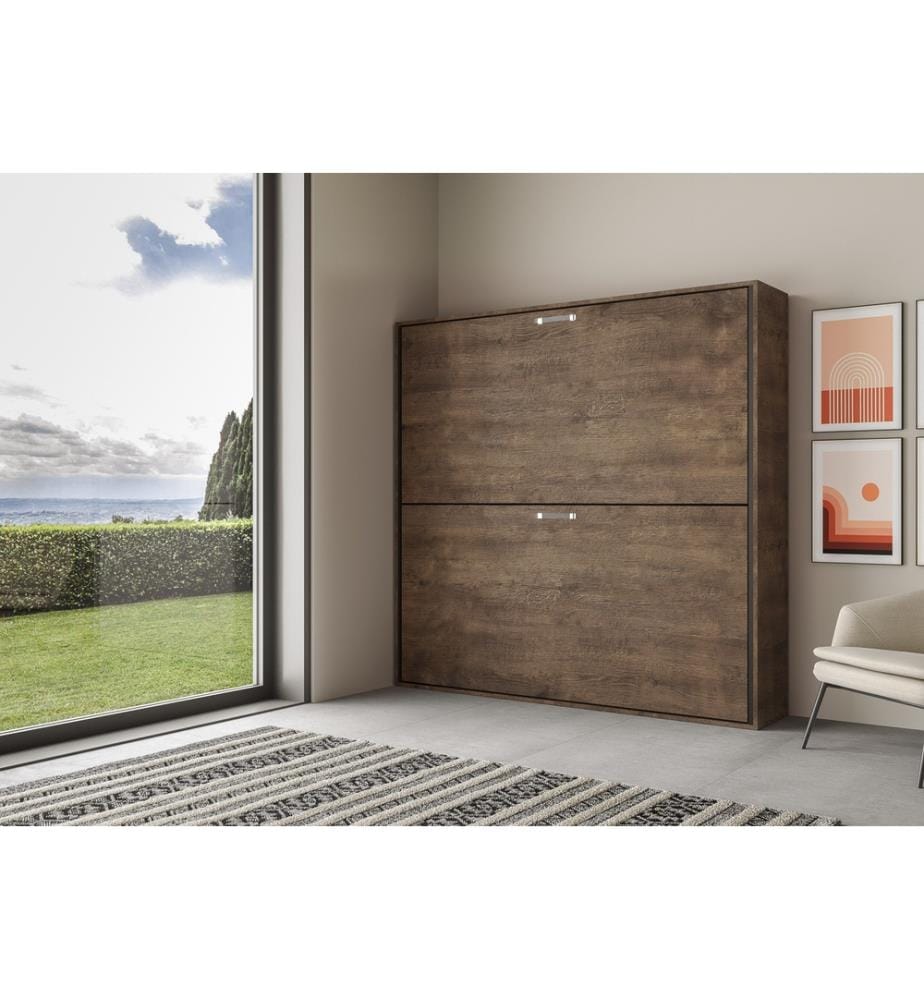Lit escamotable Kando Lit superposé 2 places horizontal noyer