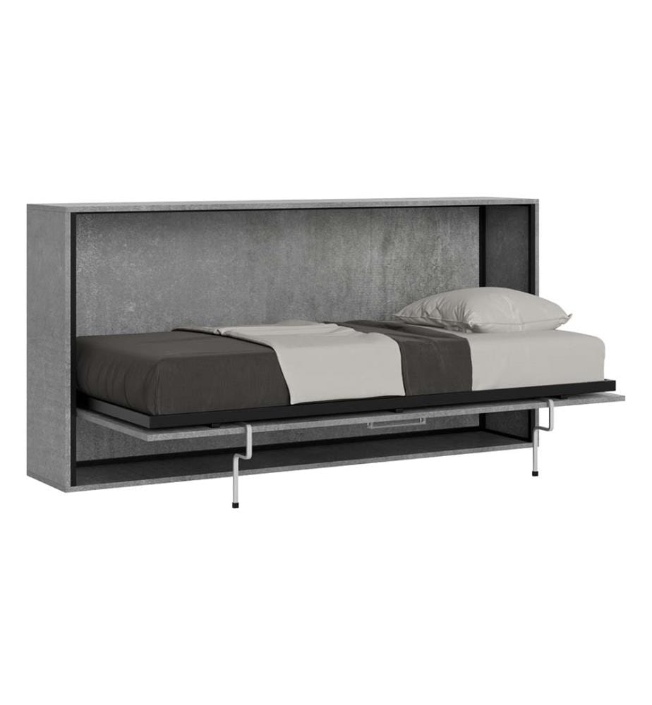 Lit escamotable Kando Lit à l'anglaise horizontal avec matelas - Gris